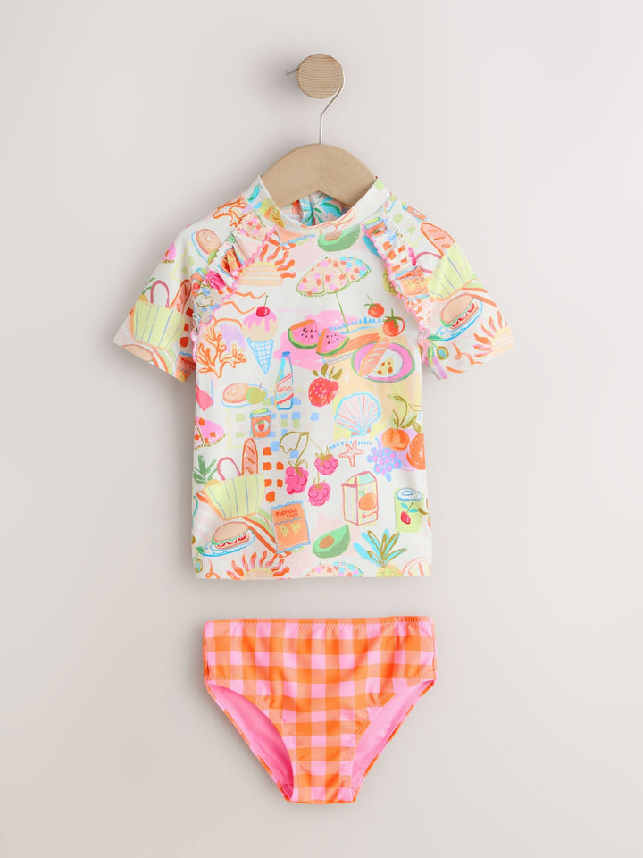 Orange Picnic Scene Short Sleeved Frill Sunsafe Set (3mths-10yrs)