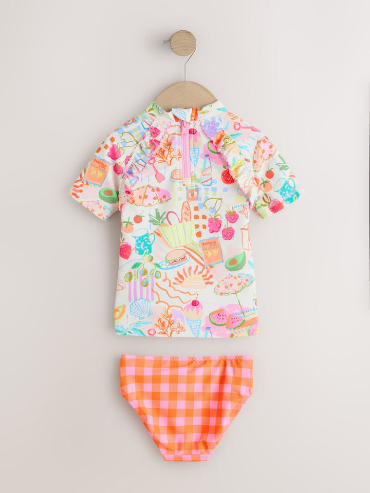 Orange Picnic Scene Short Sleeved Frill Sunsafe Set (3mths-10yrs)