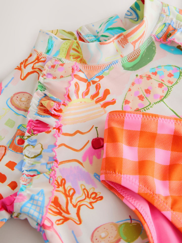 Orange Picnic Scene Short Sleeved Frill Sunsafe Set (3mths-10yrs)