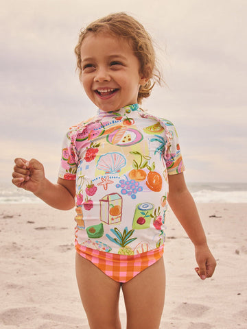 Orange Picnic Scene Short Sleeved Sunsafe Swim Set (3mths-10yrs)