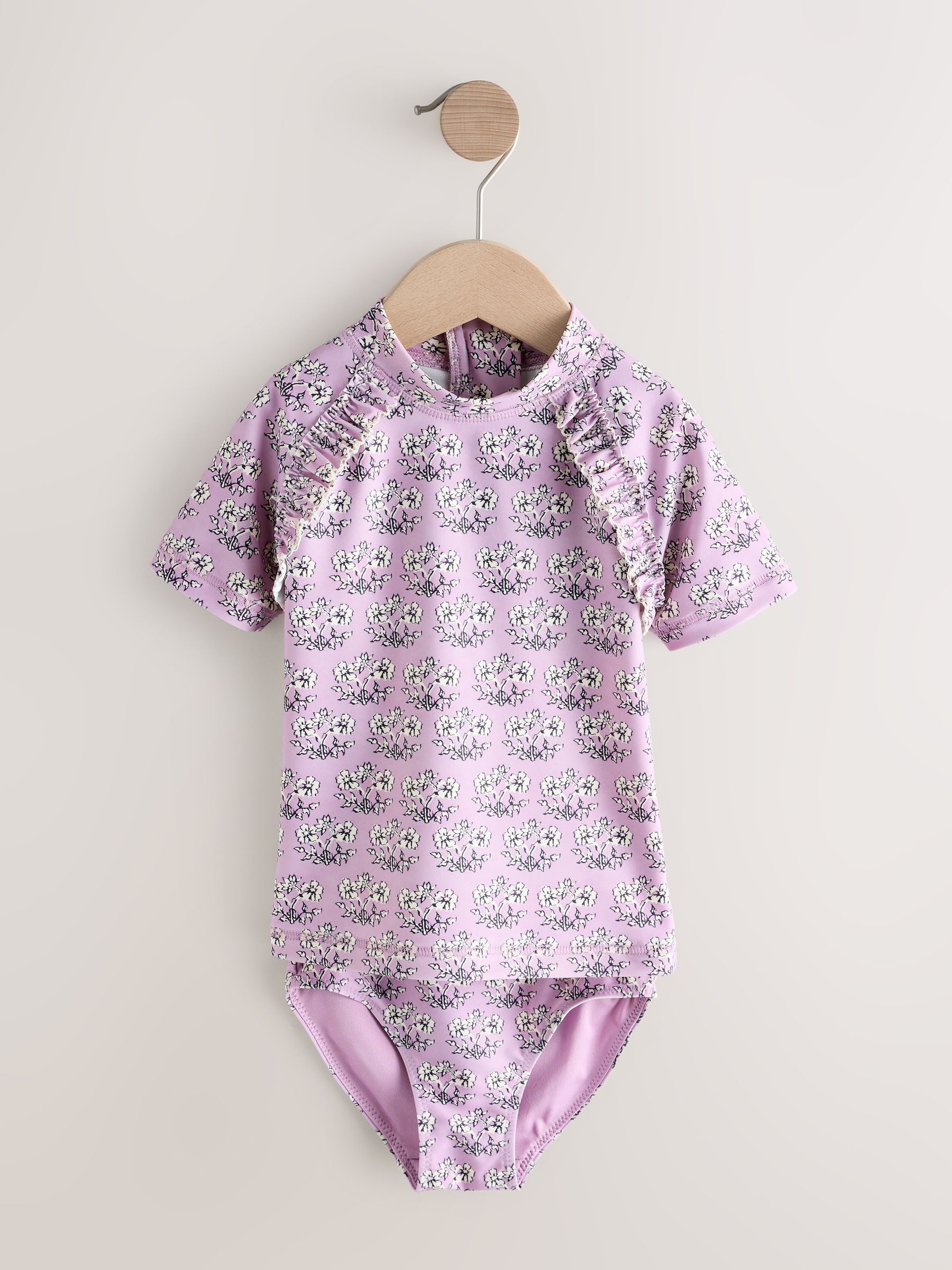 Lilac Purple Ditsy Floral Short Sleeved Sunsafe Swim Set (3mths-10yrs)