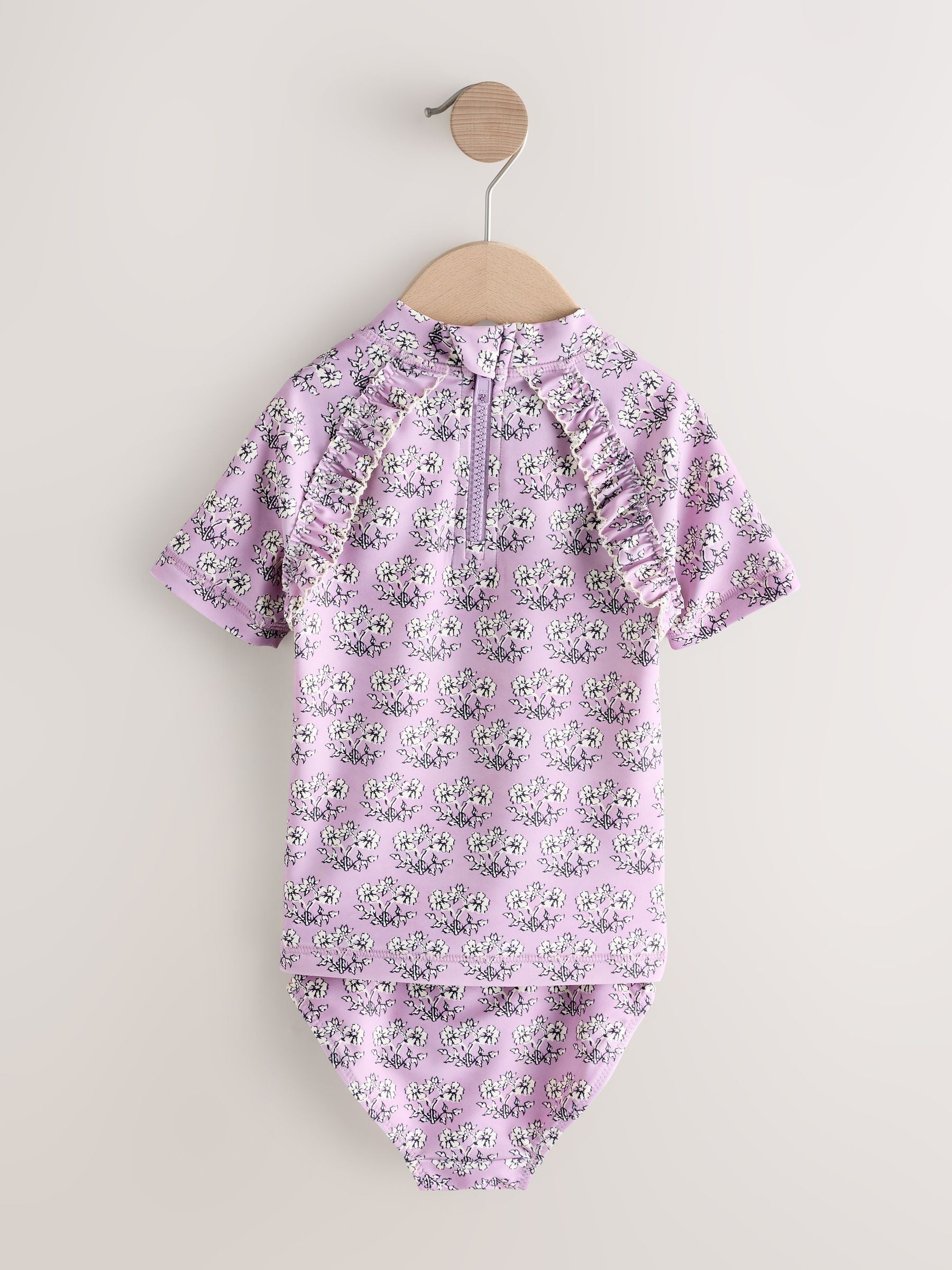 Lilac Purple Ditsy Floral Short Sleeved Sunsafe Swim Set (3mths-10yrs)