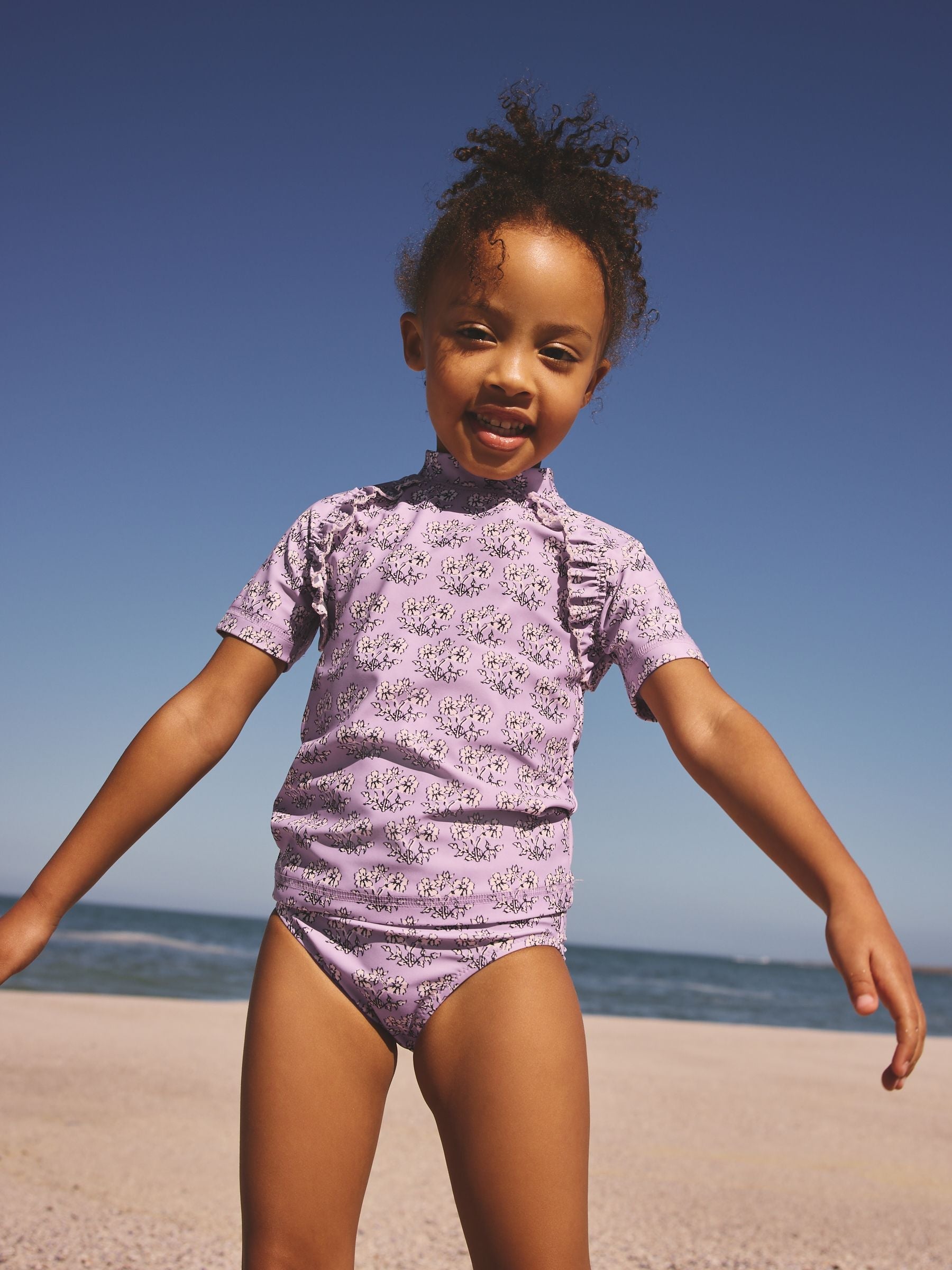 Lilac Purple Ditsy Floral Short Sleeved Sunsafe Swim Set (3mths-10yrs)