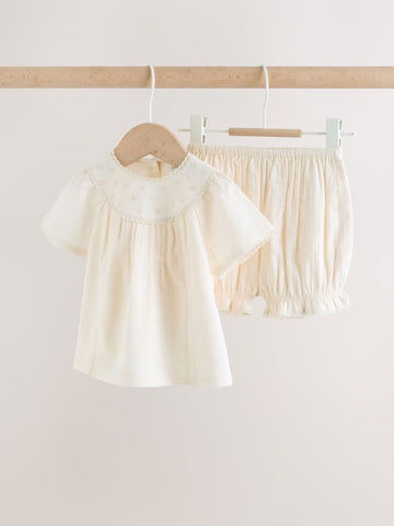 White Woven Baby Top and Shorts 2 Piece Set (0mths-2yrs)