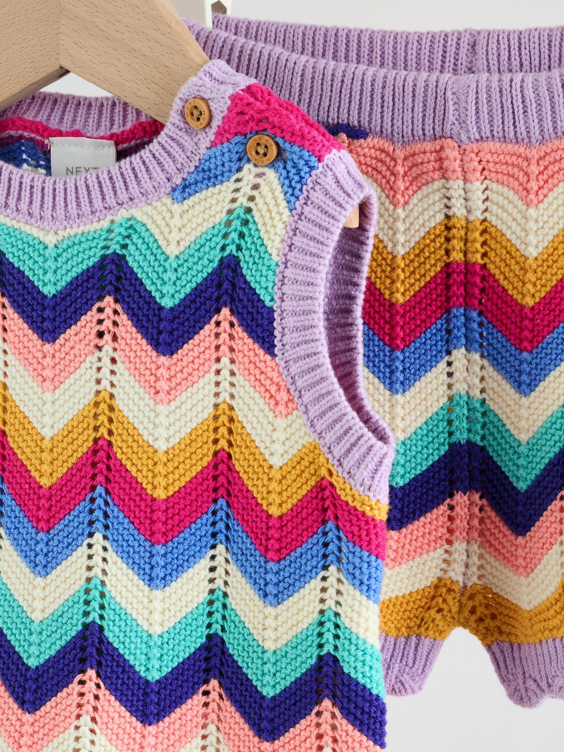 Multi Stripe Knitted Top and Shorts Baby Set 2 Piece (0mths-2yrs)