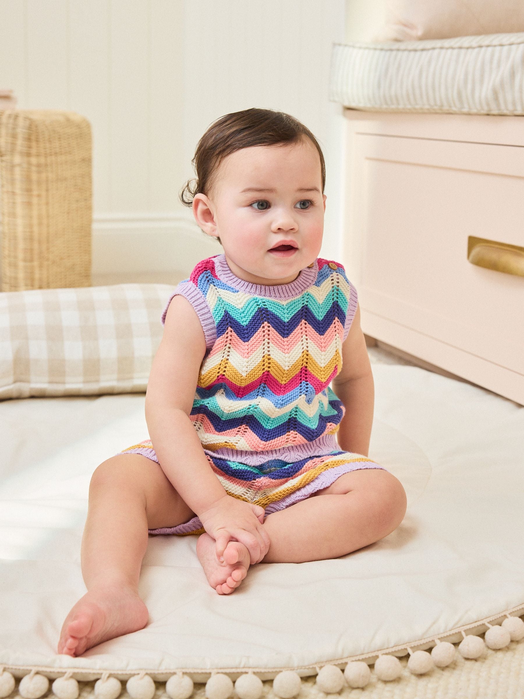 Multi Stripe Knitted Top and Shorts Baby Set 2 Piece (0mths-2yrs)