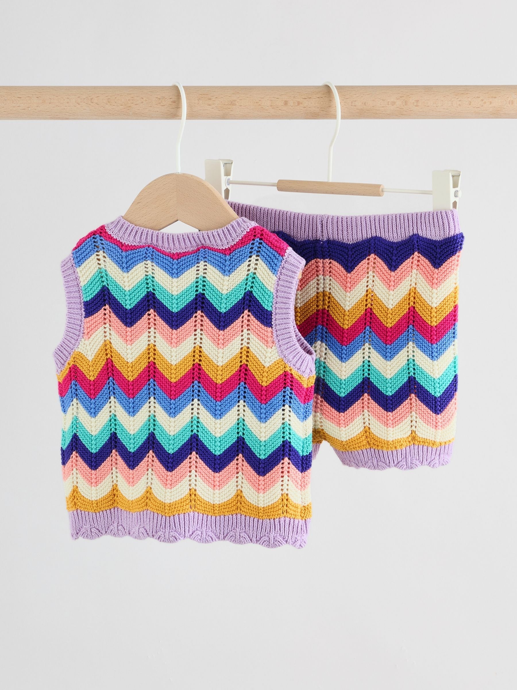 Multi Stripe Knitted Top and Shorts Baby Set 2 Piece (0mths-2yrs)