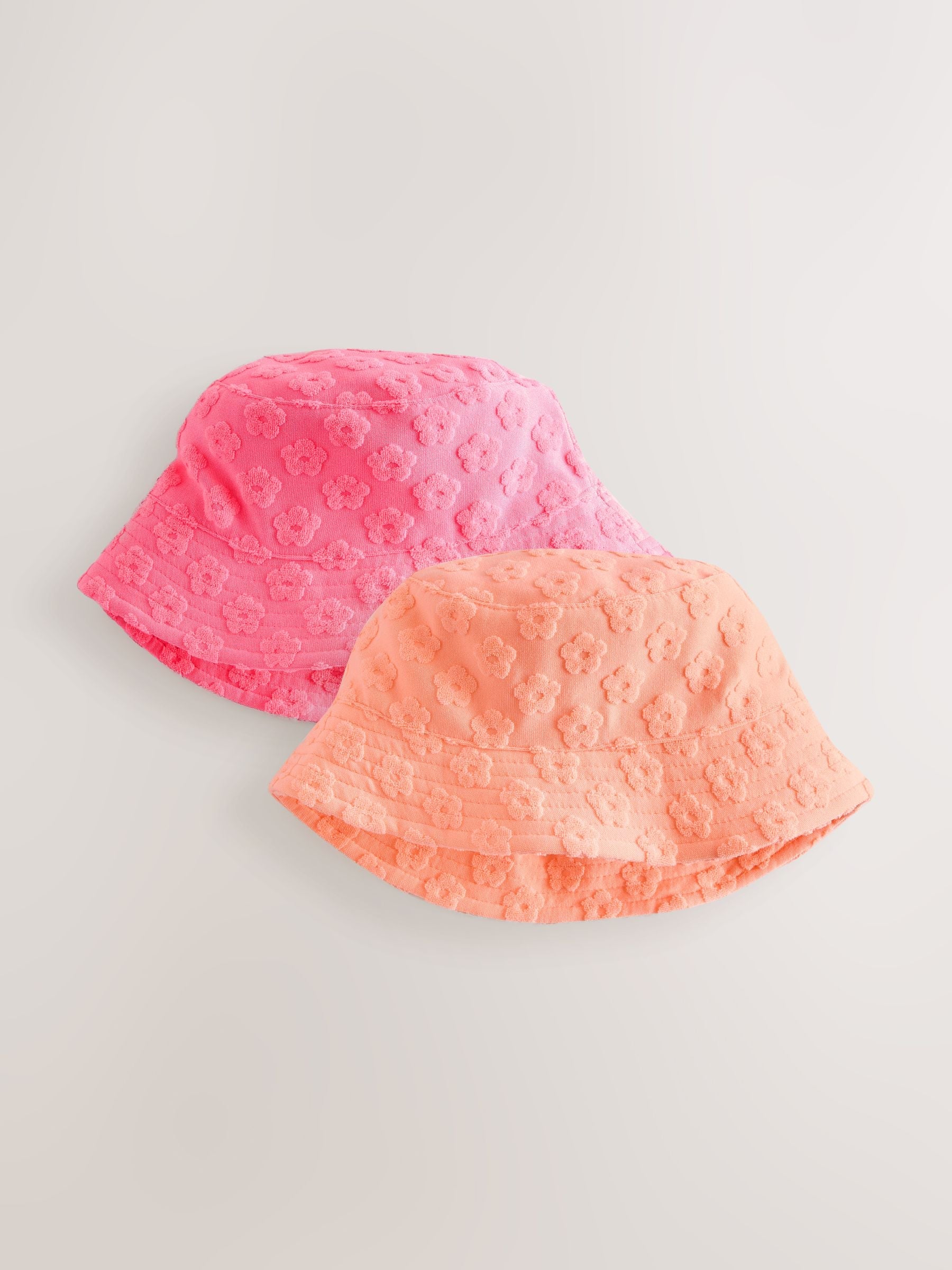 Pink/Orange Fluro Towelling Baby Bucket Hat 2 Pack (0mths-2yrs)