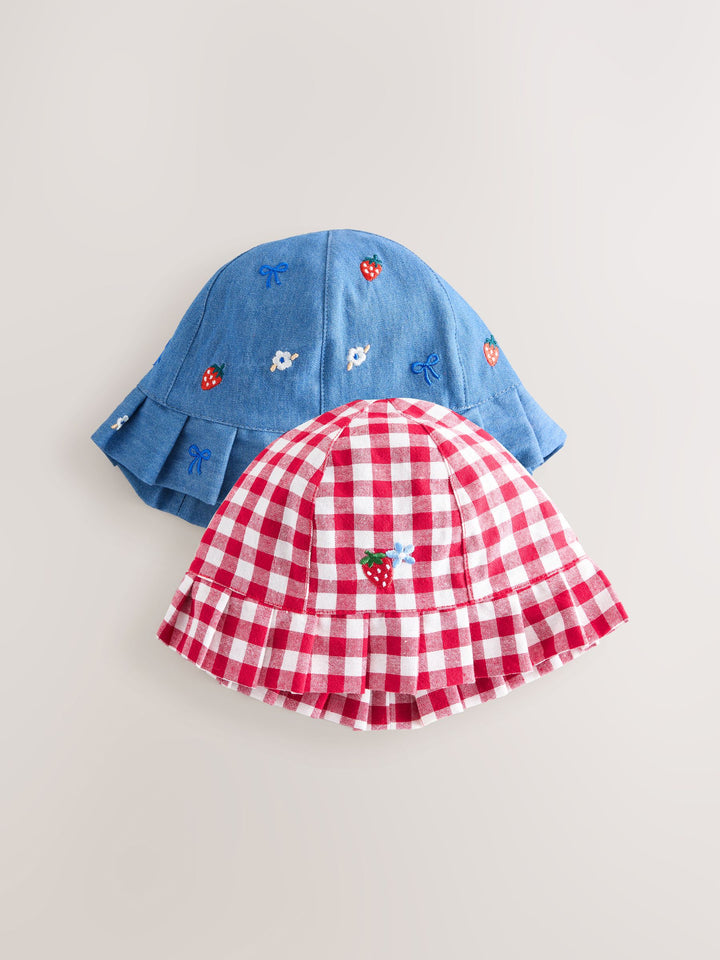 Blue and Red Embroidered Strawberry Baby Bucket Hats 2 Pack (0mths-2yrs)