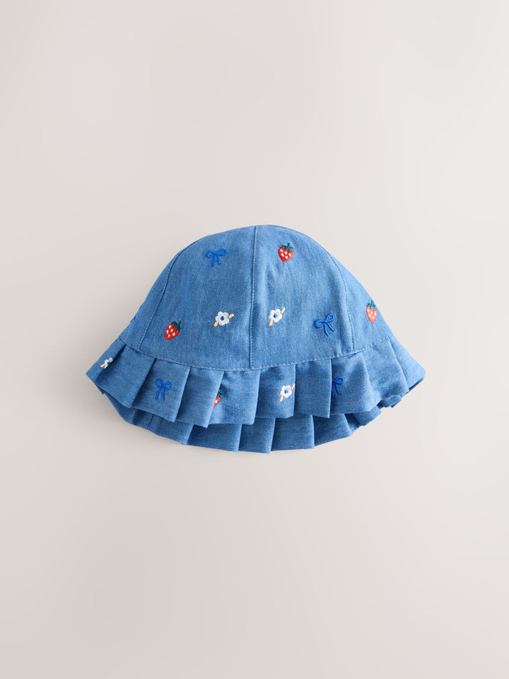 Blue and Red Embroidered Strawberry Baby Bucket Hats 2 Pack (0mths-2yrs)