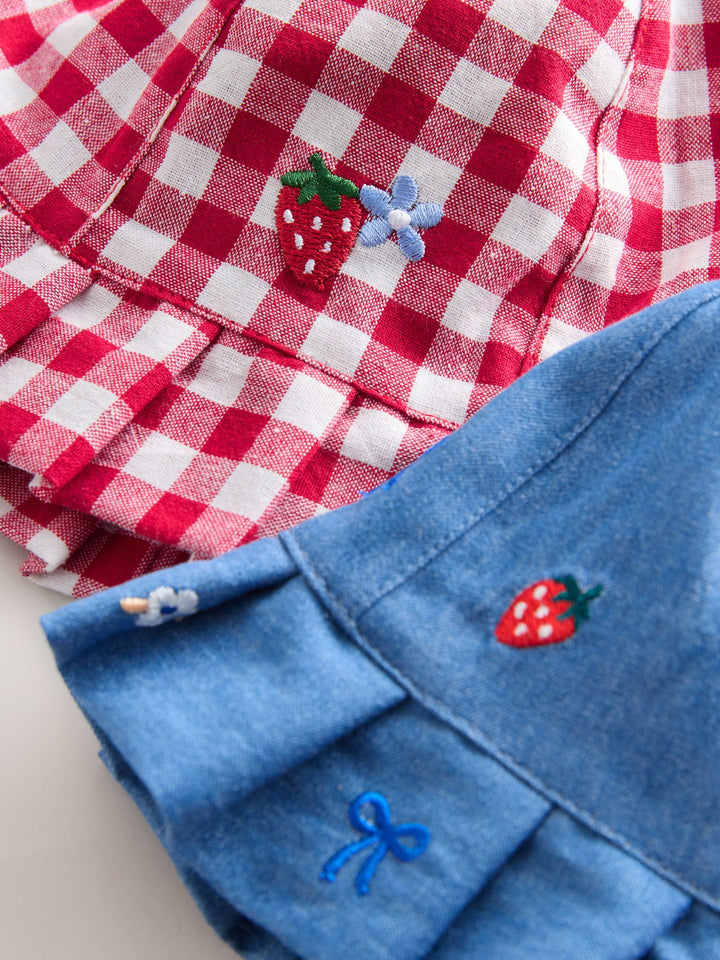 Blue and Red Embroidered Strawberry Baby Bucket Hats 2 Pack (0mths-2yrs)