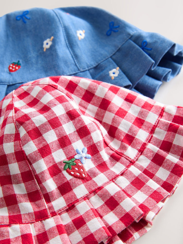 Blue and Red Embroidered Strawberry Baby Bucket Hats 2 Pack (0mths-2yrs)
