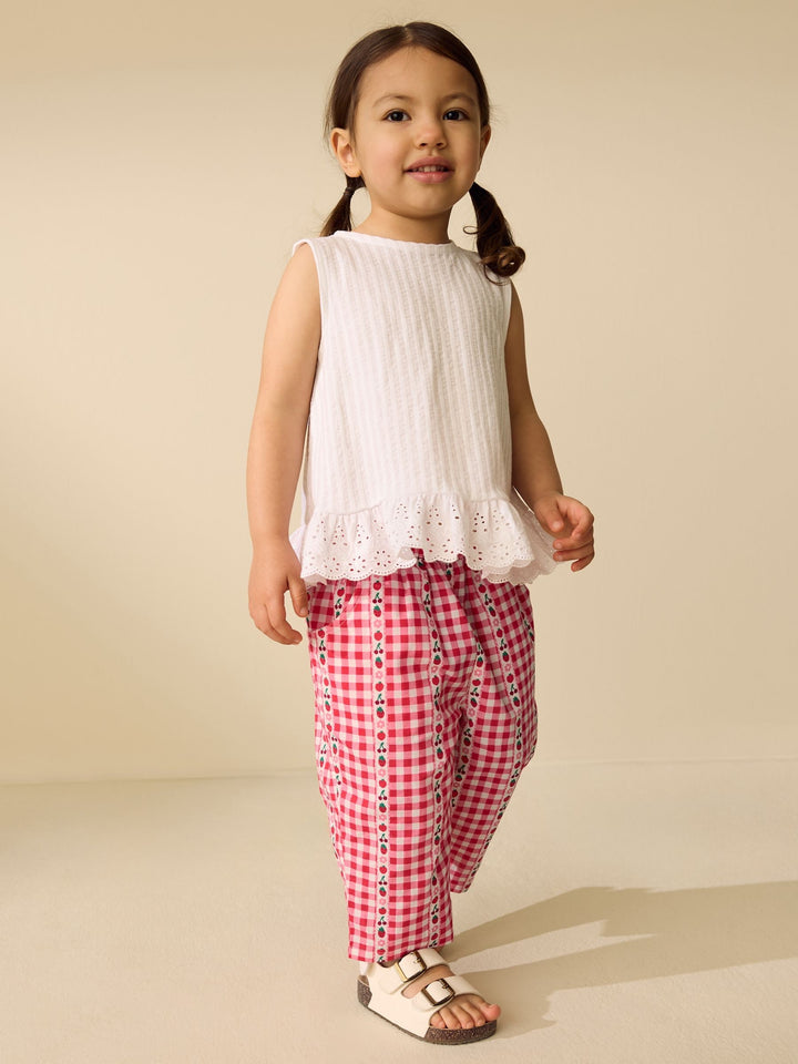 Pink/ Red Gingham Pullon Trousers (3mths-10yrs)