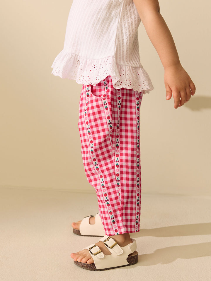 Pink/ Red Gingham Pullon Trousers (3mths-10yrs)