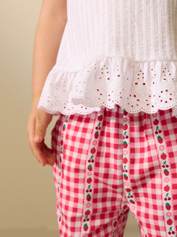 Pink/ Red Gingham Pullon Trousers (3mths-10yrs)