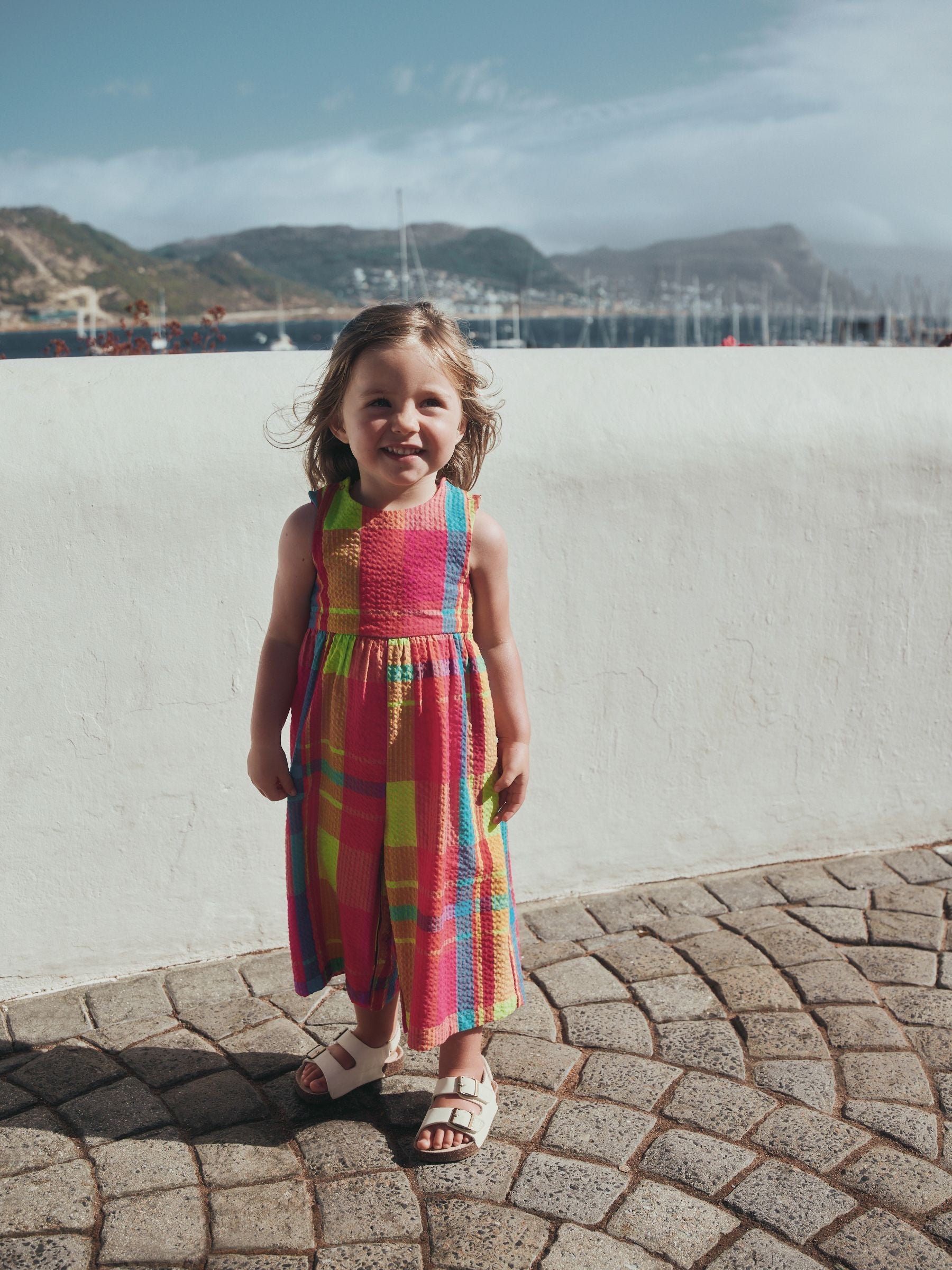 Orange/Pink Check Sleeveless Playsuit (3mths-7yrs)