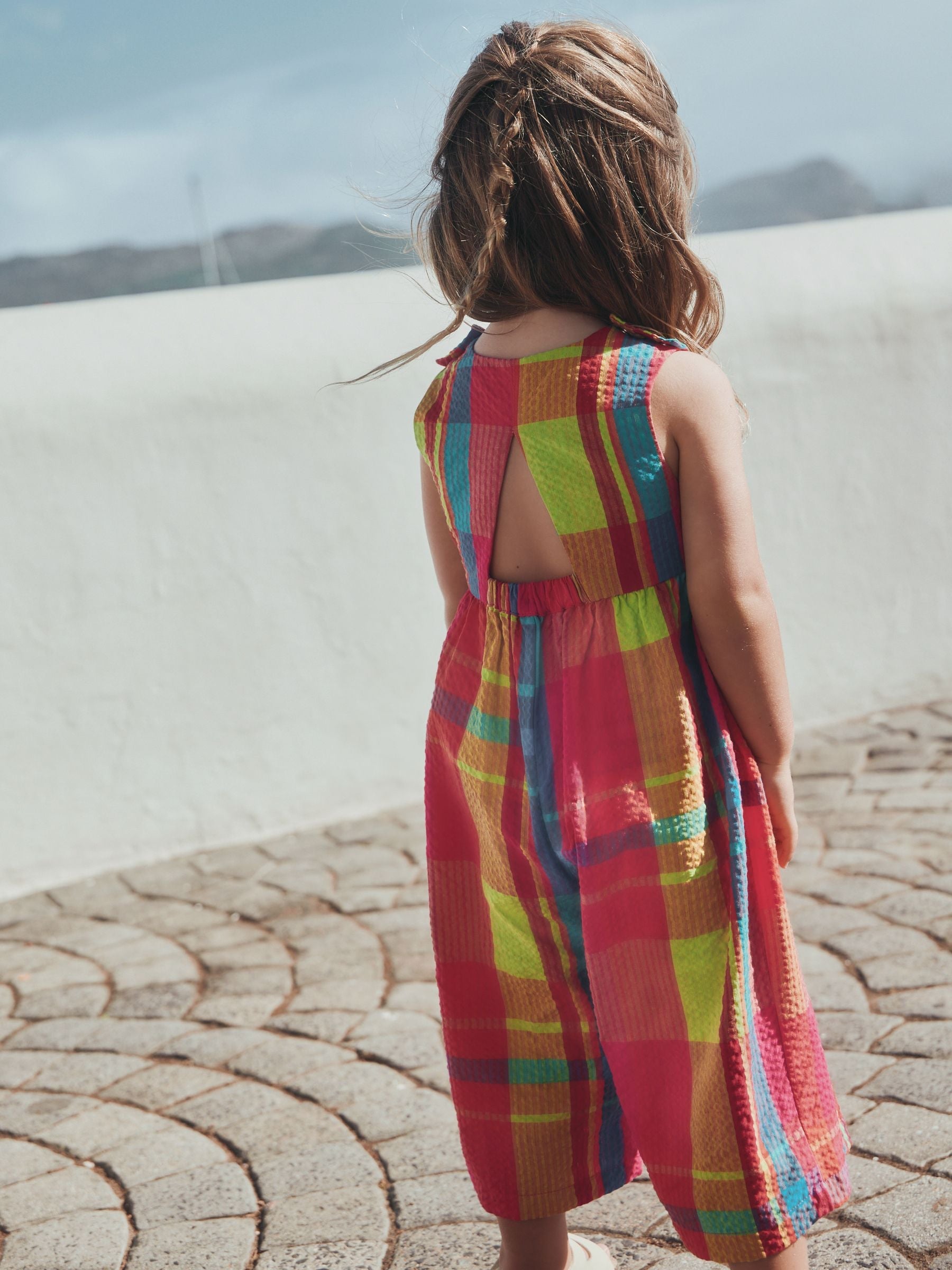 Orange/Pink Check Sleeveless Playsuit (3mths-7yrs)