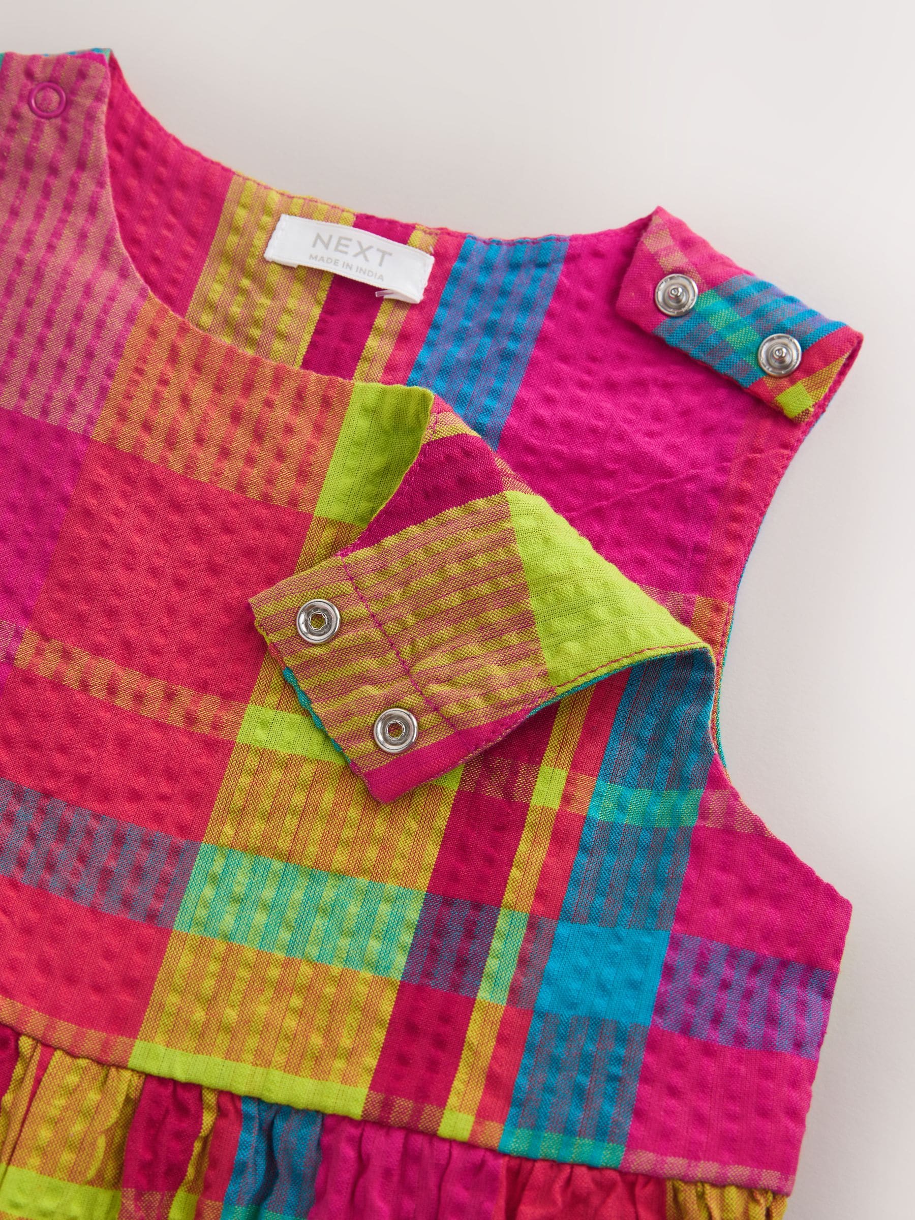 Orange/Pink Check Sleeveless Playsuit (3mths-7yrs)
