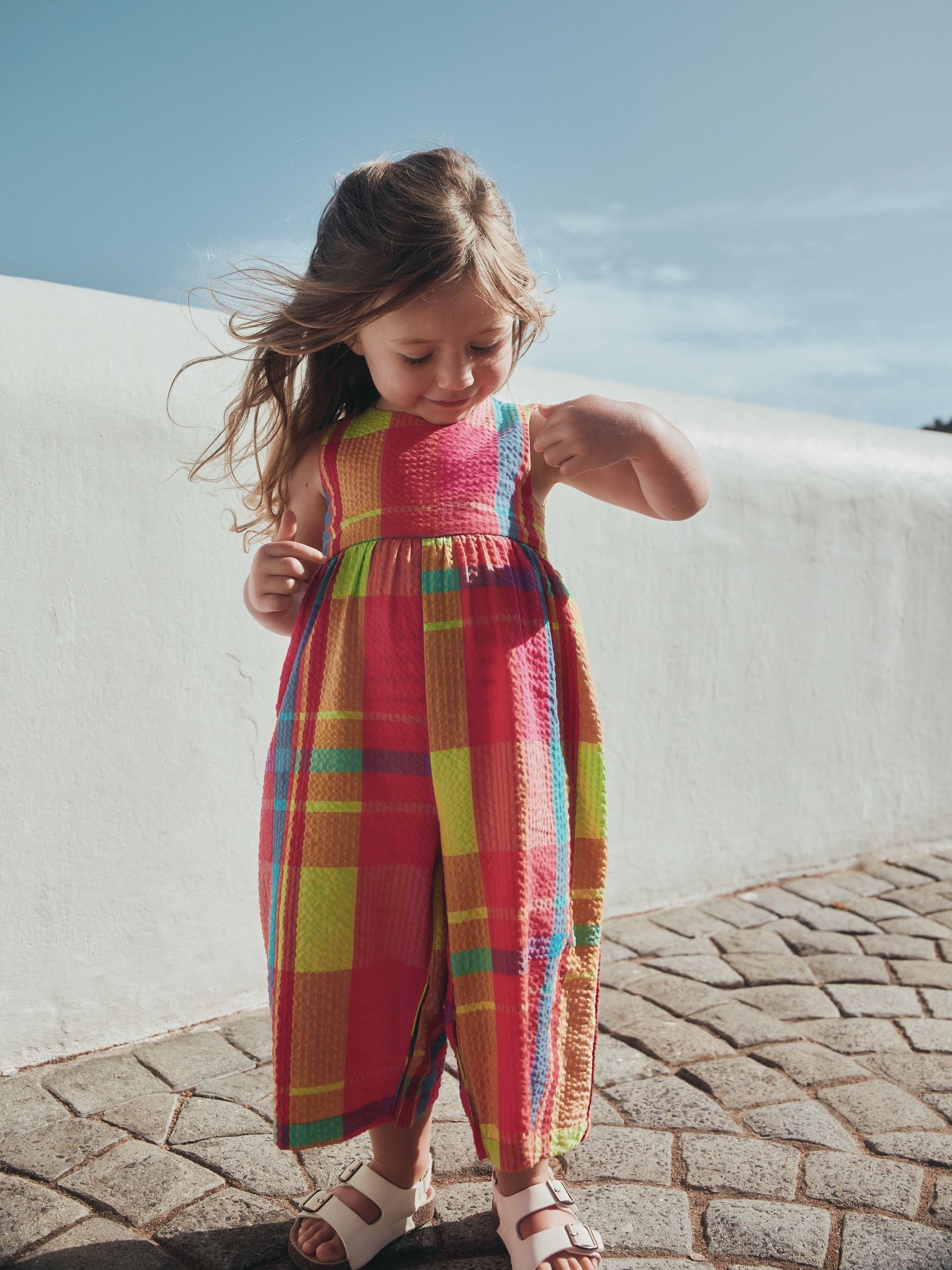 Orange/Pink Check Sleeveless Playsuit (3mths-7yrs)