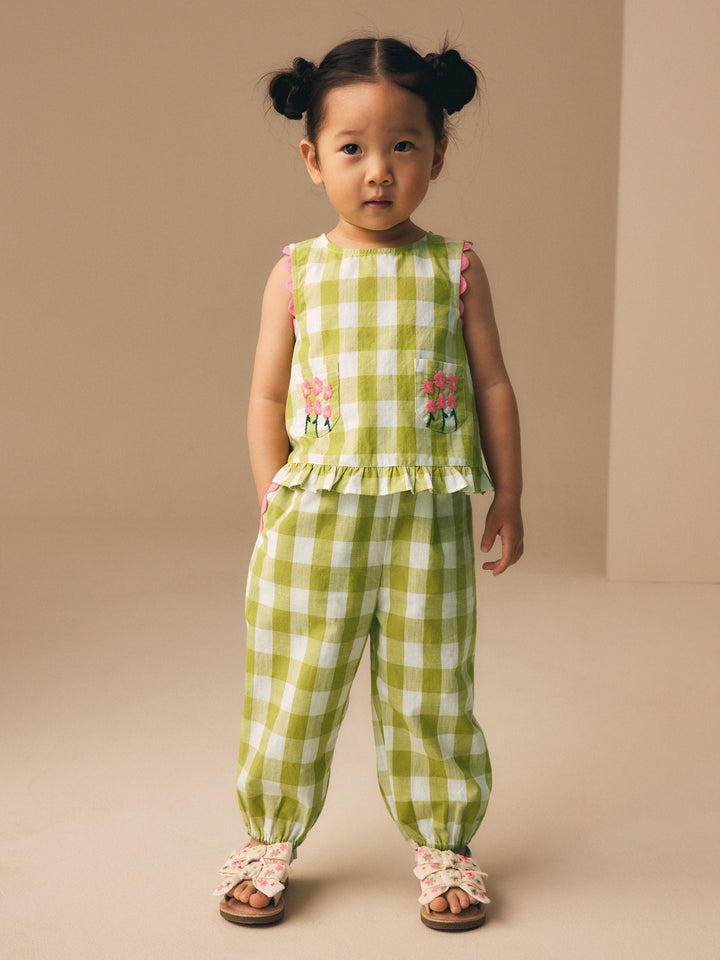 Olive Green Gingham Top & Cuffed Trousers Set (3mths-7yrs)