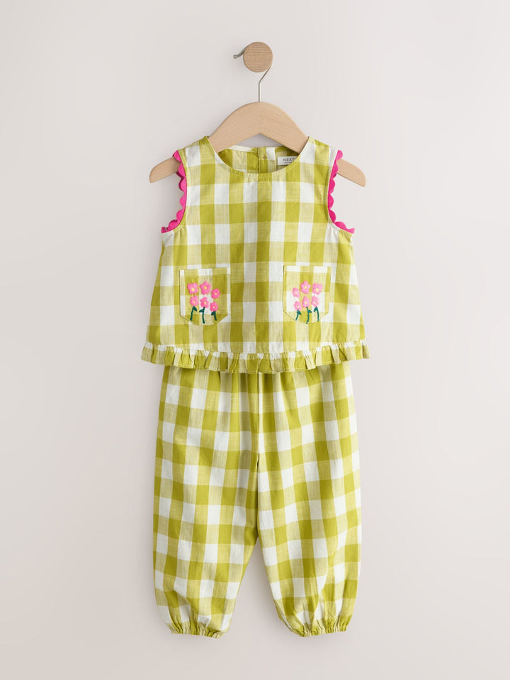 Olive Green Gingham Top & Cuffed Trousers Set (3mths-7yrs)
