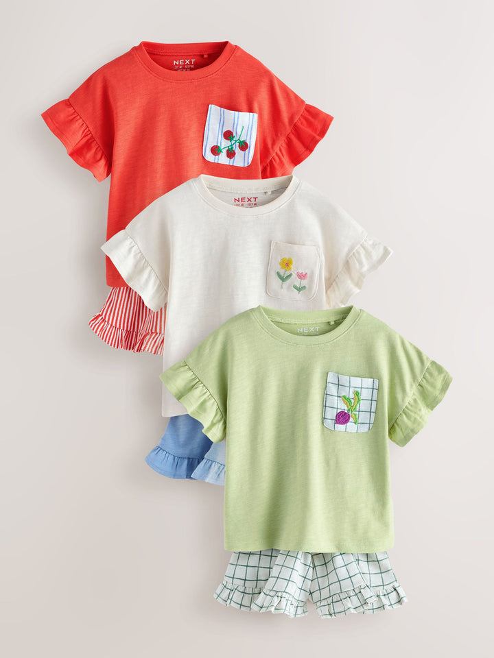 Red/Green Top & Shorts Set 3 Pack (3mths-7yrs)