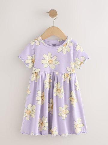 Lilac Daisy Short Sleeve Ribbed Dress (3mths-7yrs)