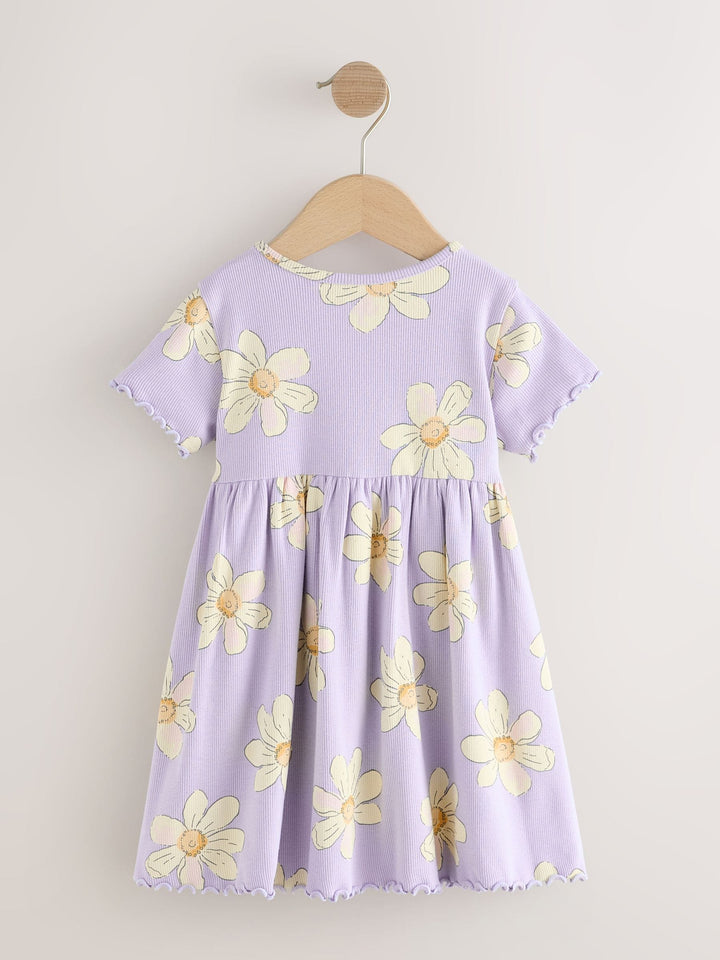 Lilac Daisy Short Sleeve Ribbed Dress (3mths-7yrs)
