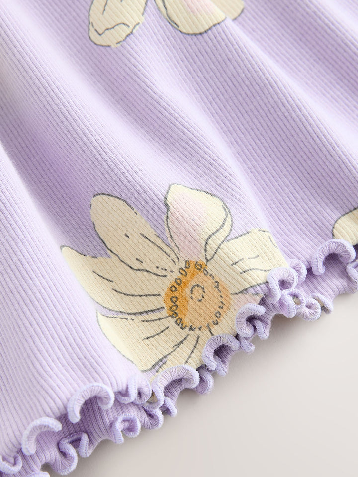 Lilac Daisy Short Sleeve Ribbed Dress (3mths-7yrs)