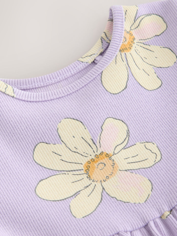 Lilac Daisy Short Sleeve Ribbed Dress (3mths-7yrs)