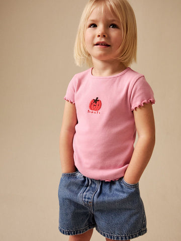 Pink Tomato Character Short Sleeve Ribbed T-Shirt (3mths-7yrs)