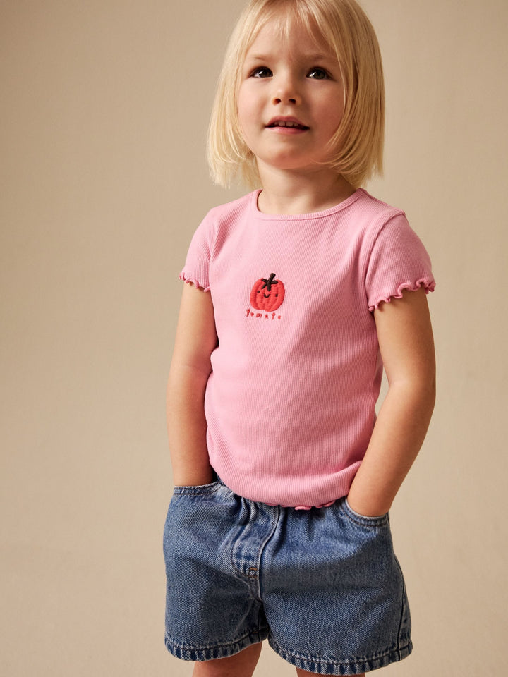 Pink Tomato Character Short Sleeve Ribbed T-Shirt (3mths-7yrs)