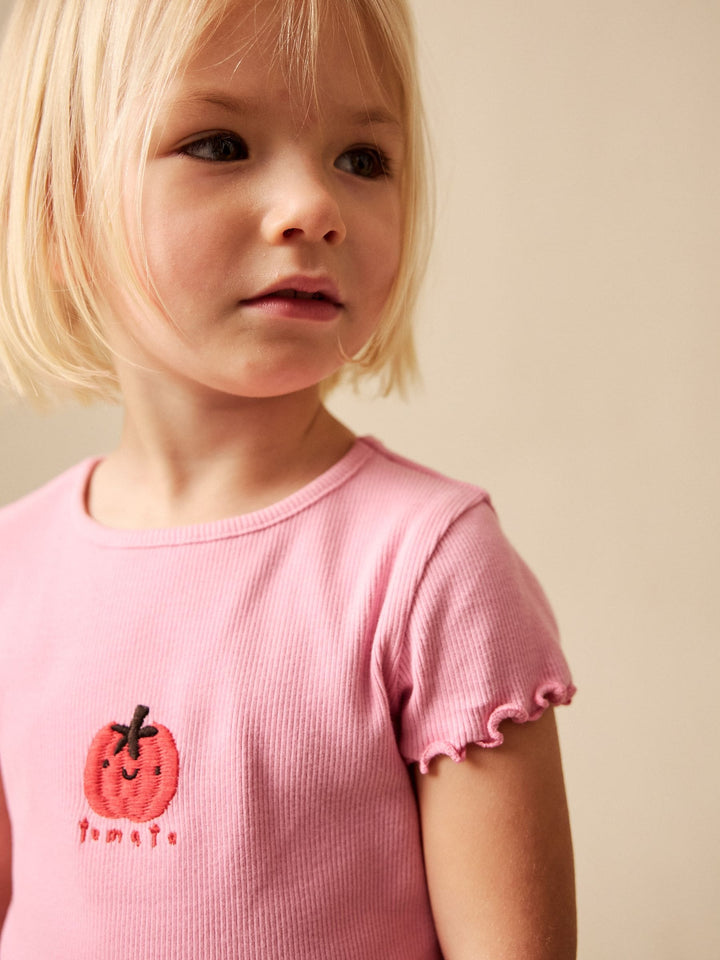 Pink Tomato Character Short Sleeve Ribbed T-Shirt (3mths-7yrs)