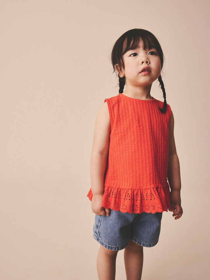 Red Broderie Vest (3mths-7yrs)