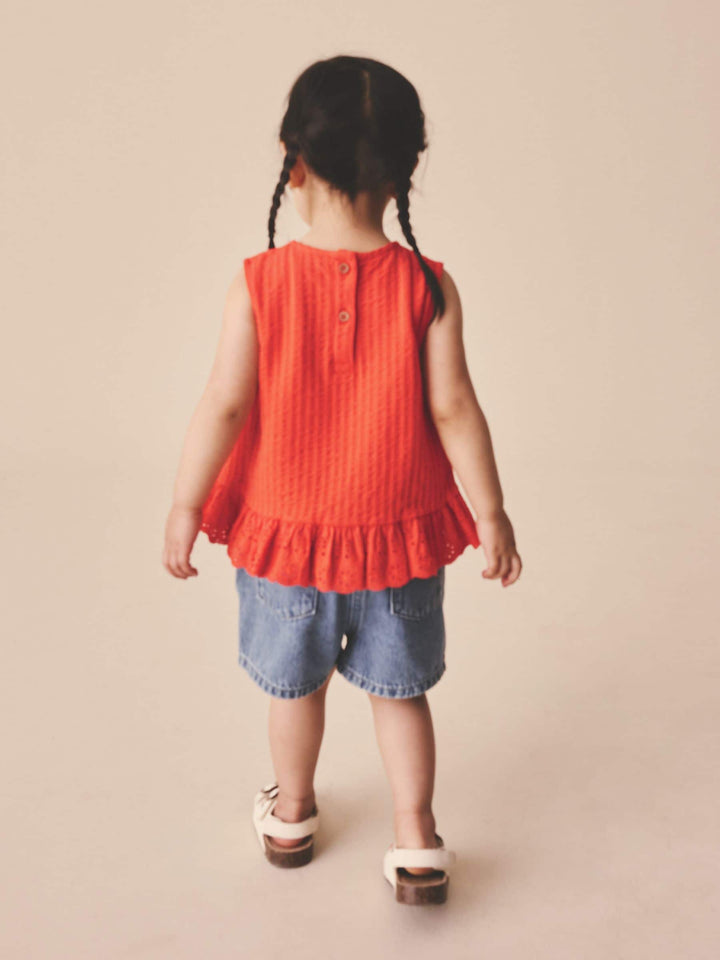 Red Broderie Vest (3mths-7yrs)