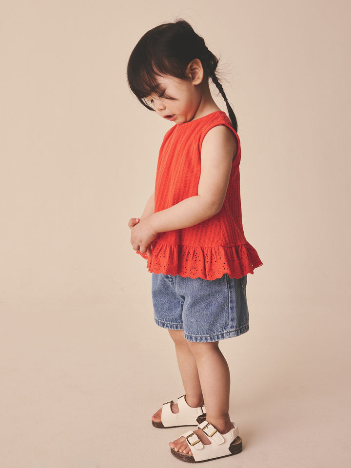 Red Broderie Vest (3mths-7yrs)