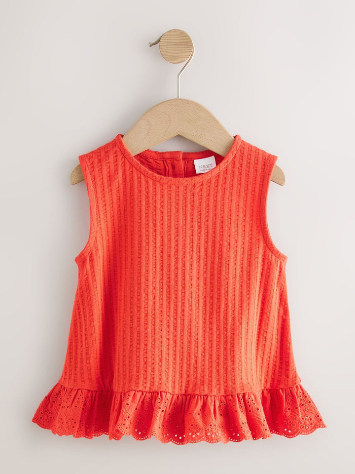 Red Broderie Vest (3mths-7yrs)
