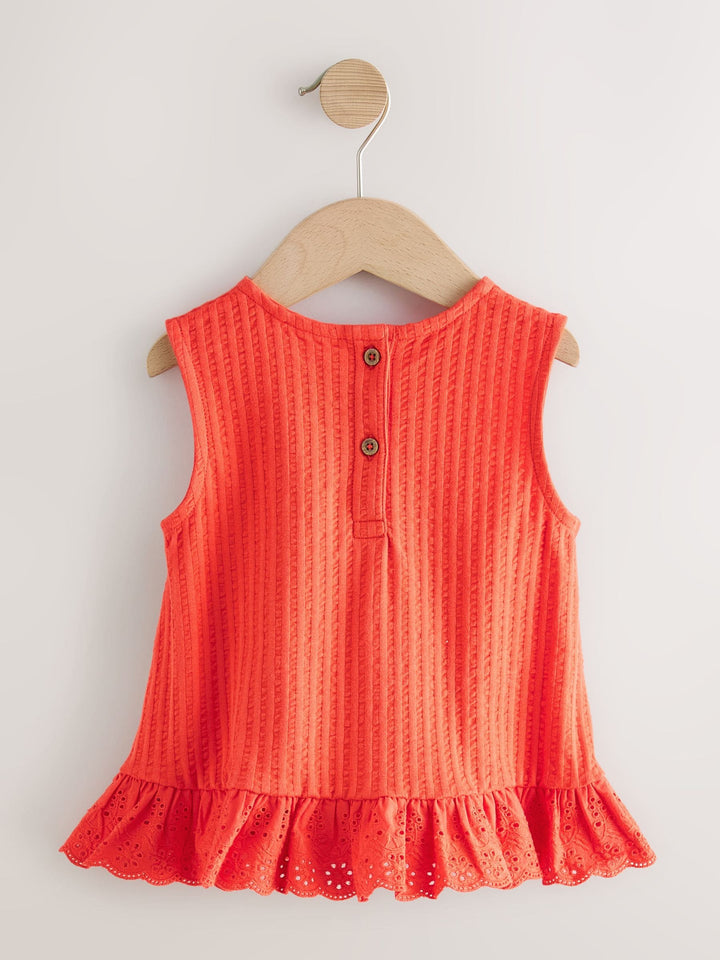 Red Broderie Vest (3mths-7yrs)