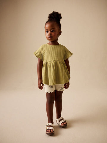Green Ditsy Floral Ribbed Top and Cycle Shorts Set (3mths-7yrs)