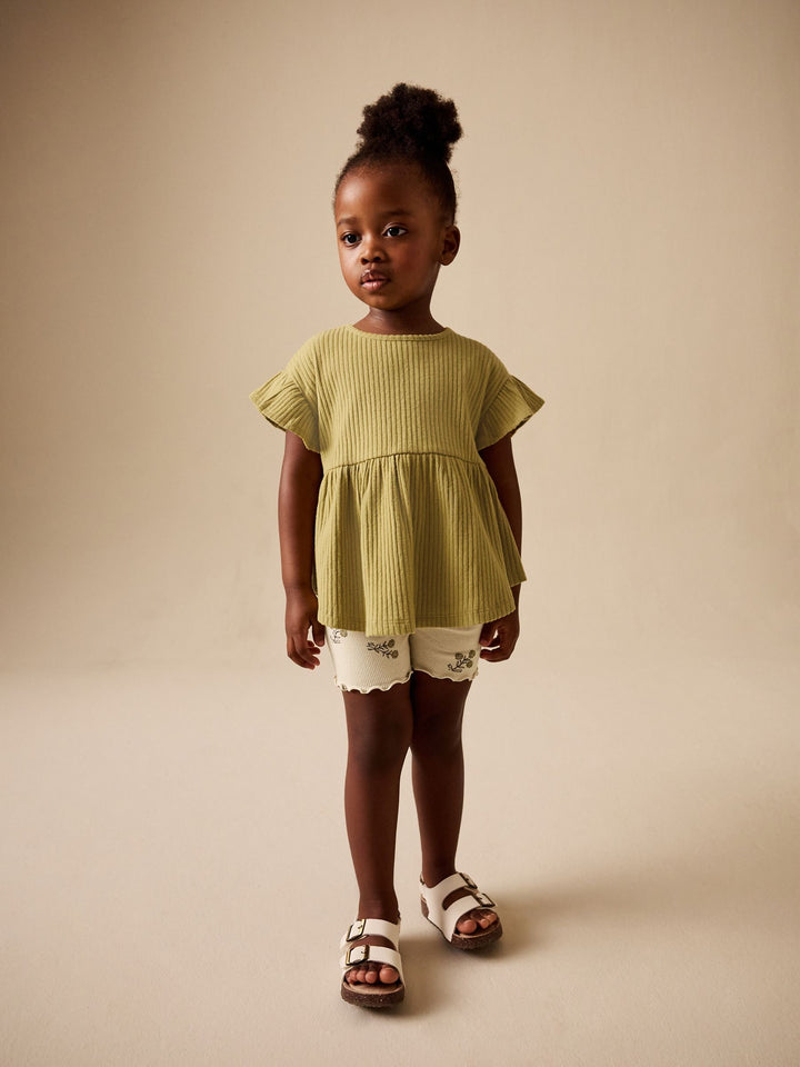 Green Ditsy Floral Ribbed Top and Cycle Shorts Set (3mths-7yrs)