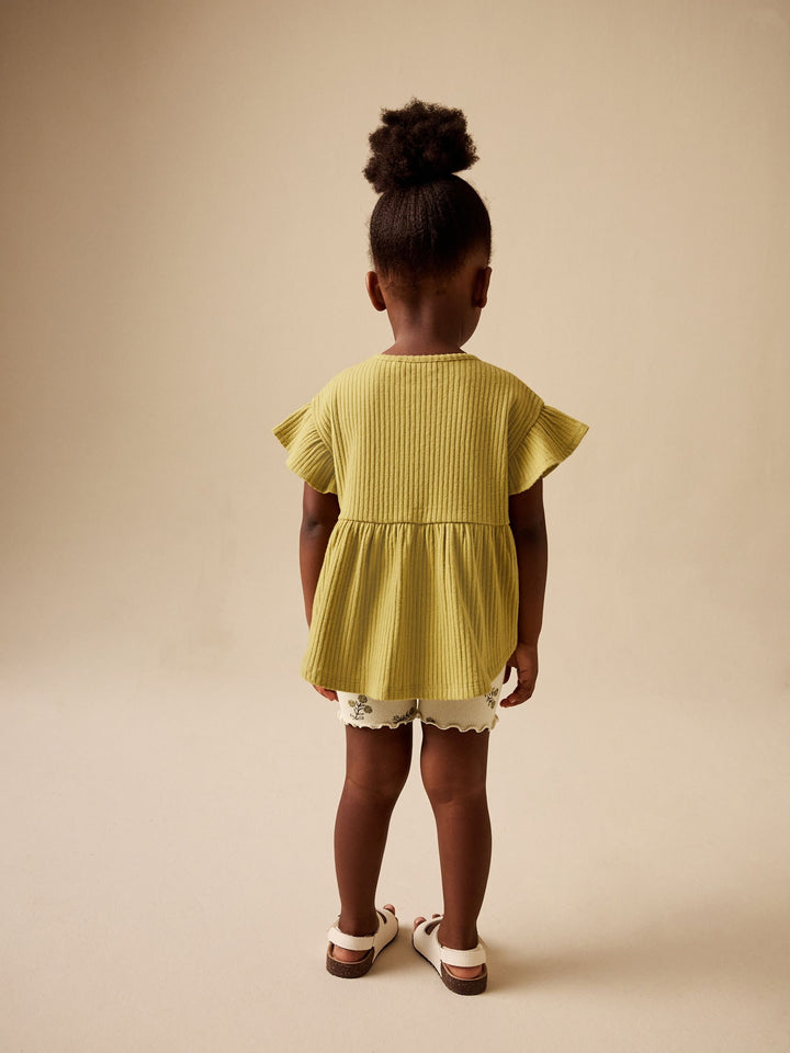 Green Ditsy Floral Ribbed Top and Cycle Shorts Set (3mths-7yrs)
