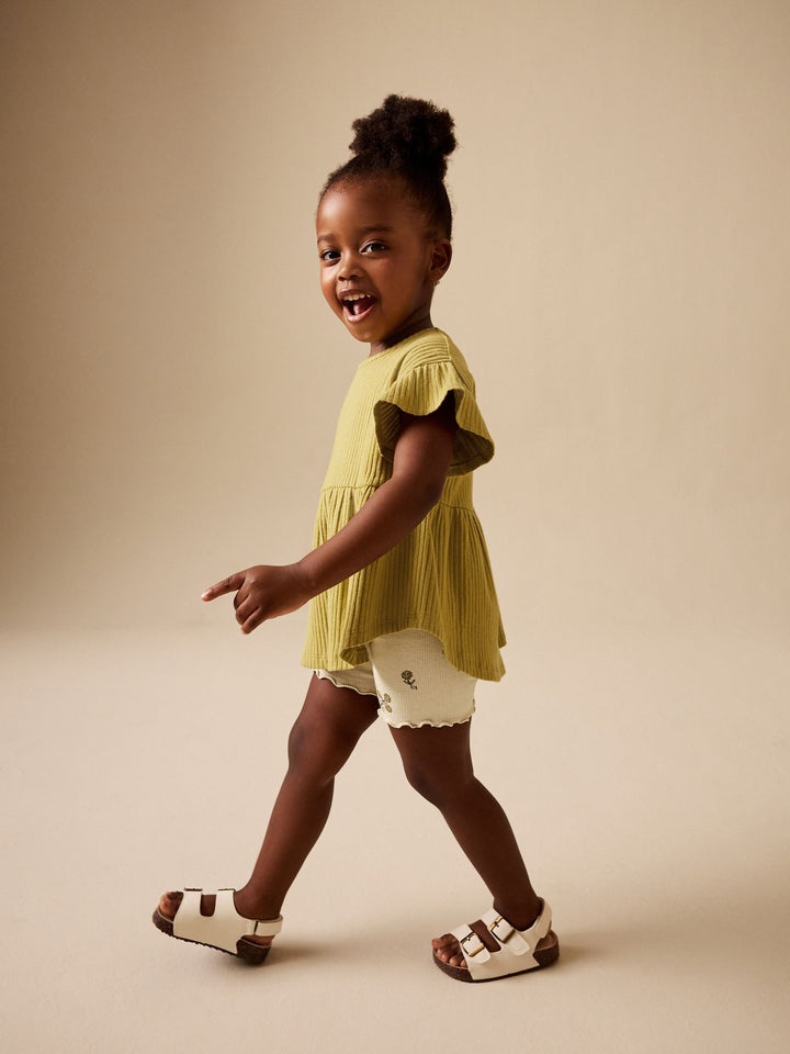 Green Ditsy Floral Ribbed Top and Cycle Shorts Set (3mths-7yrs)