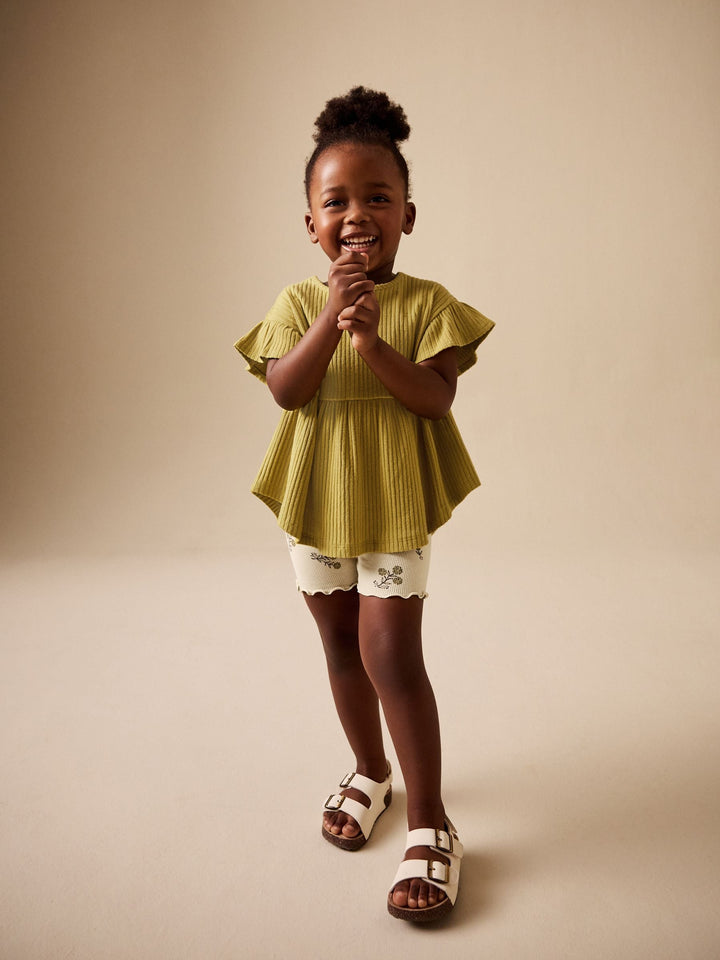Green Ditsy Floral Ribbed Top and Cycle Shorts Set (3mths-7yrs)