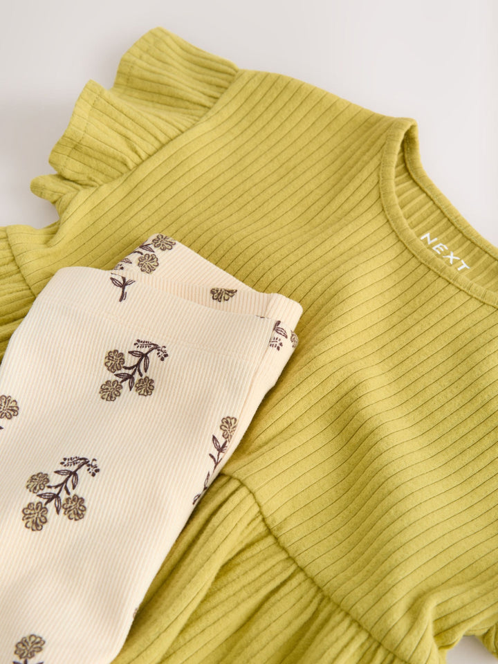 Green Ditsy Floral Ribbed Top and Cycle Shorts Set (3mths-7yrs)