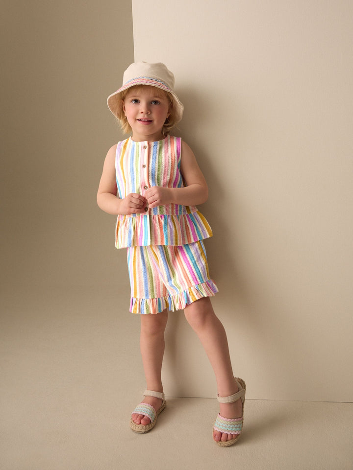 Pink/Blue Rainbow Stripe Peplum Vest and Shorts Set (3mths-7yrs)