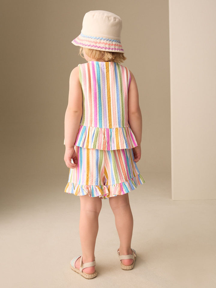 Pink/Blue Rainbow Stripe Peplum Vest and Shorts Set (3mths-7yrs)