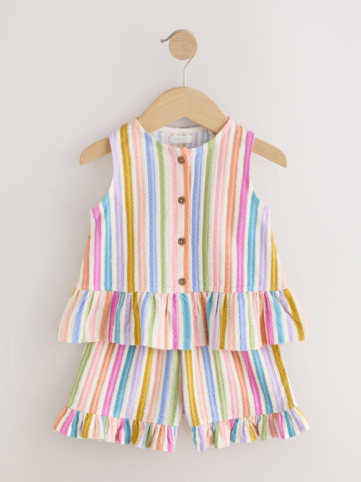 Pink/Blue Rainbow Stripe Peplum Vest and Shorts Set (3mths-7yrs)