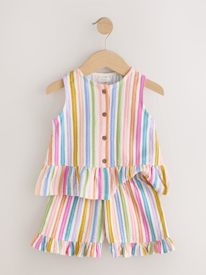 Pink/Blue Rainbow Stripe Peplum Vest and Shorts Set (3mths-7yrs)