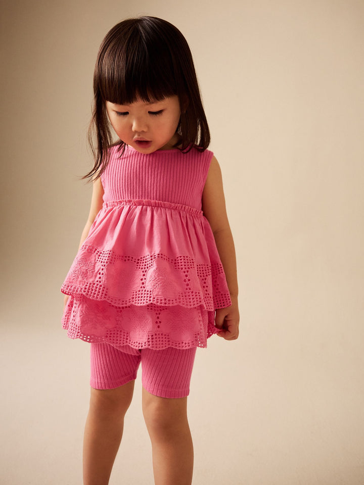Pink Broderie Peplum Vest and Cycle Shorts Set (3mths-7yrs)