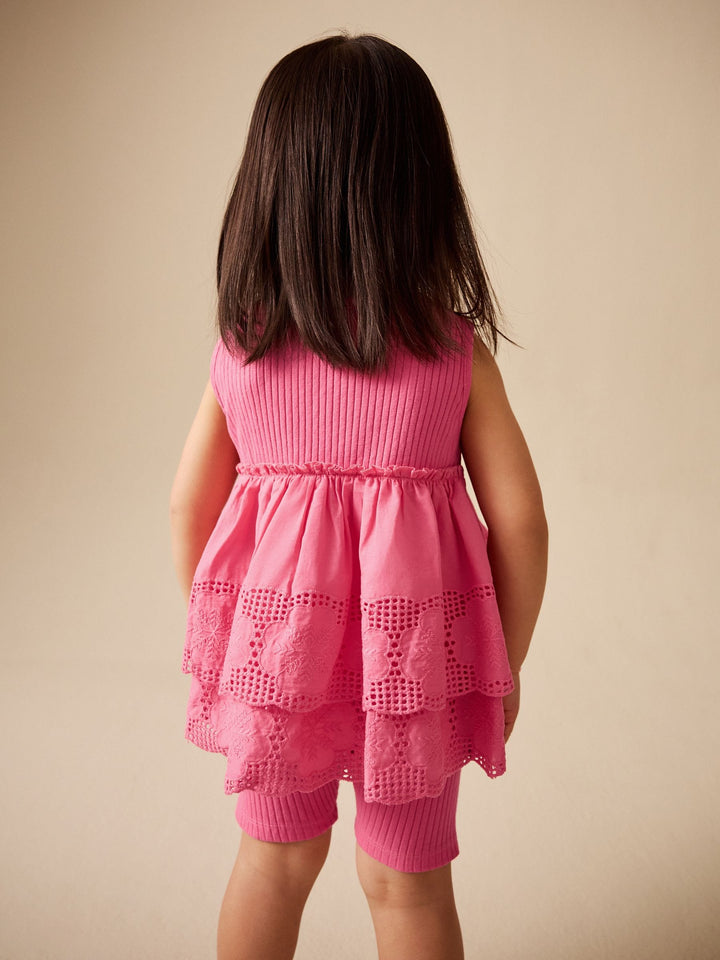 Pink Broderie Peplum Vest and Cycle Shorts Set (3mths-7yrs)